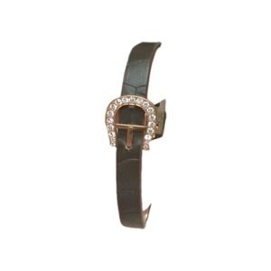 Pre-owned Aigner‎ Golden Tone Green Leather Designer Bracelet With Rhinestone